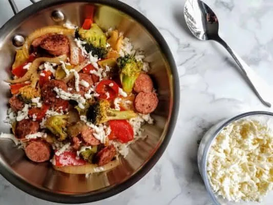 Easy Vegetable, Rice, Kielbasa Skillet