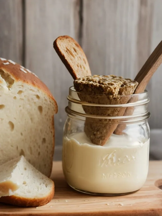 Homemade Butter Process Step 3 Homemade butter and buttermilk in a large mason jar on a gray wood plank background. A spoon with a scoop of butter sits next to the jar.