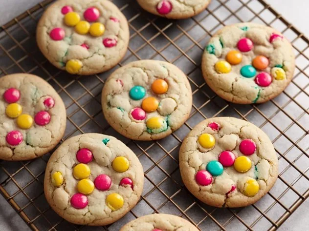 M&M Cookies Process Step 1 Creaming the mixture together in a large glass bowl.
