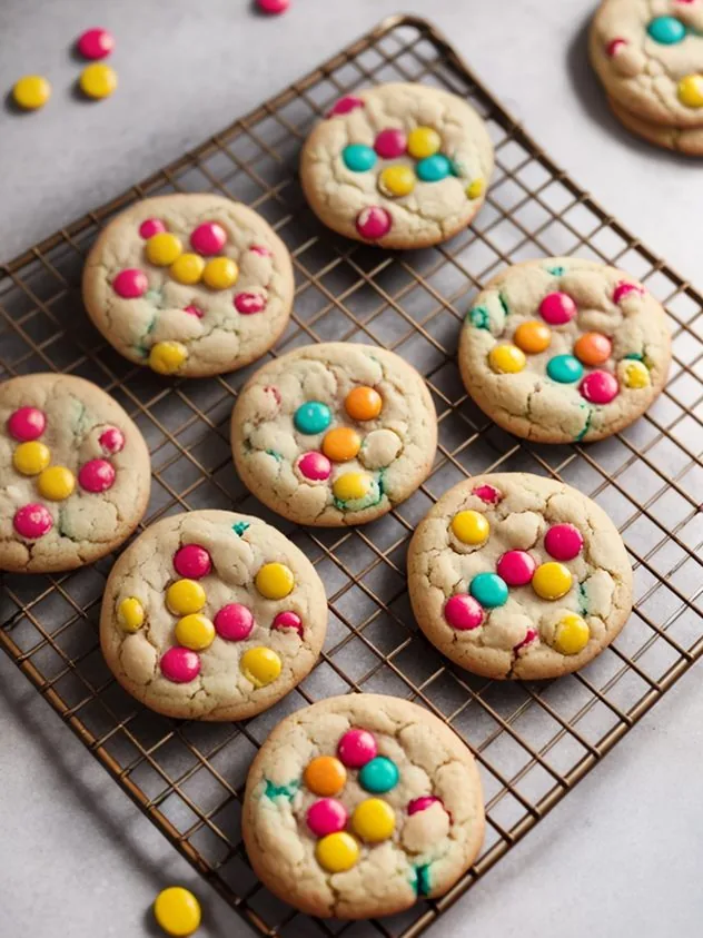 M&M Cookies Process Step 4 Tablespoon sized balls of dough sit on an aluminum baking sheet prior to baking.