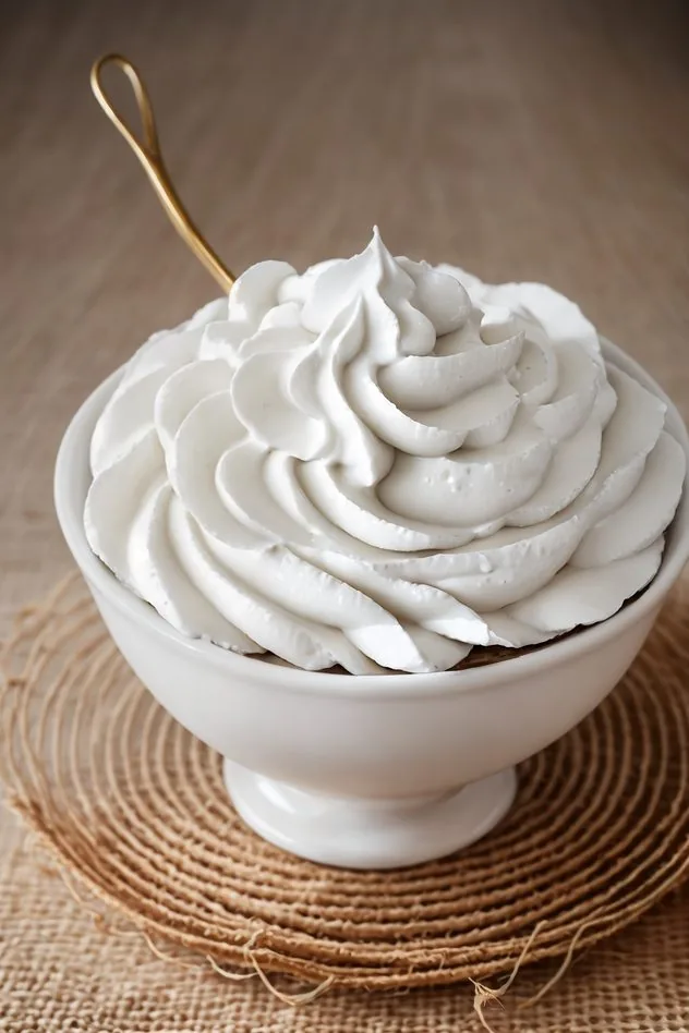 In the center, chilled coconut cream sits in a glass bowl. In the upper left is the can with the remaining liquid which can be used in other recipes. Everything sits on a light wooden background.