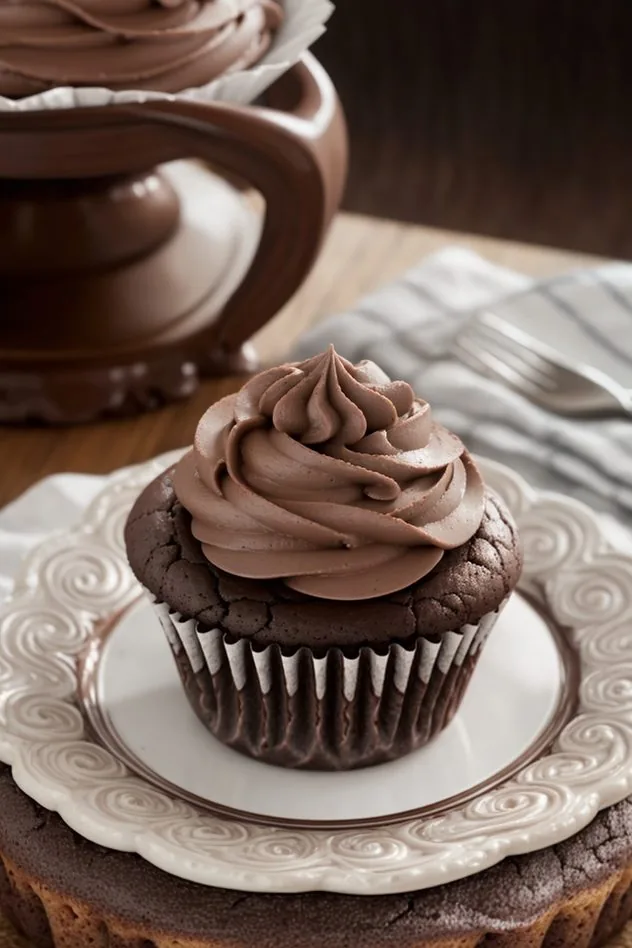 Vegan Chocolate Cupcakes Process Step 3 A close-up of a single cupcake prior to baking to show how much batter should be poured into each cupcake liner.
