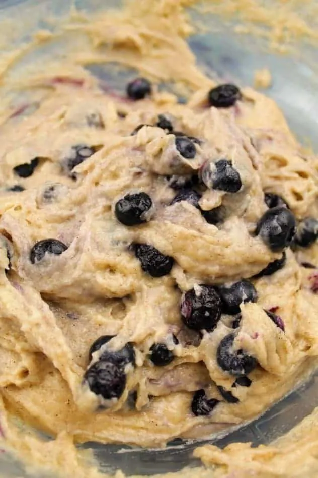 The final batter after folding in the blueberries.