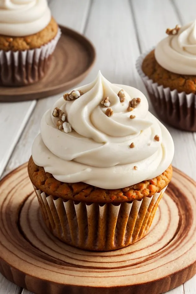 Vegan Carrot Cake Cupcakes Process Step 2 Addition of gluten-free flour to the vegan carrot cake cupcake batter in a large glass bowl. A stainless steel spoon sits in the bowl at the top of the image.