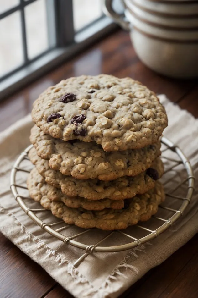 Vegan Oatmeal Raisin Cookies Process Step 1 A mixture of extra light olive oil, light brown sugar, granulated sugar, unsweetened applesauce, vanilla, baking soda, Kosher salt, ground cinnamon, ground nutmeg, and quick oats in a large glass bowl.