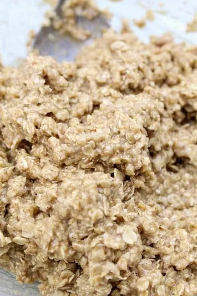 Vegan Oatmeal Raisin Cookies Process Step 2 The addition of gluten-free flour to the mixture to make the vegan oatmeal raisin cookie dough.